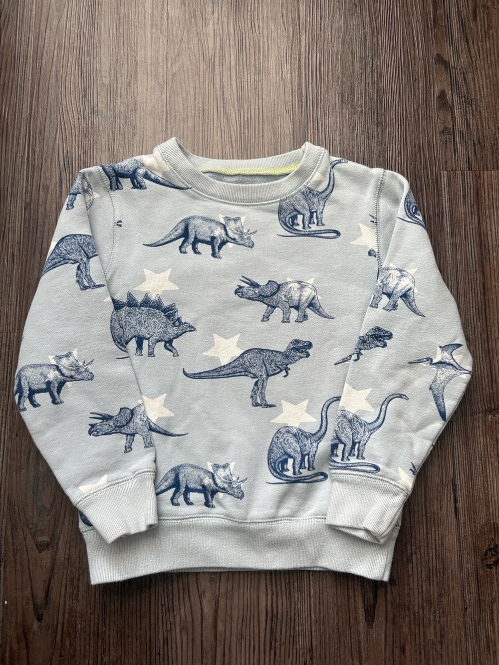 MINI BODEN DINOSAUR BLUE GRAPHIC CREWNECK SWEATSHIRT BOYS 5-6